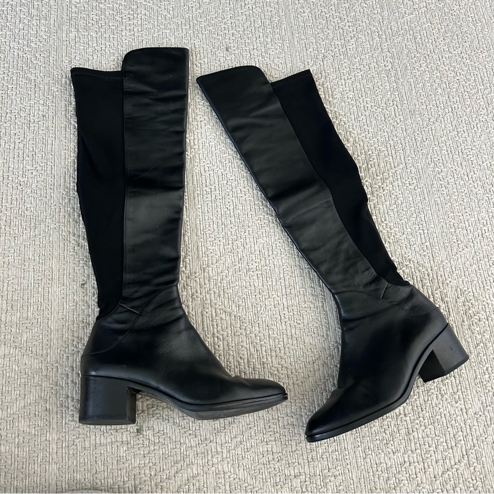 Via Spiga Black Block Heel OTK Boots Stretch Calf Size 9 Leather